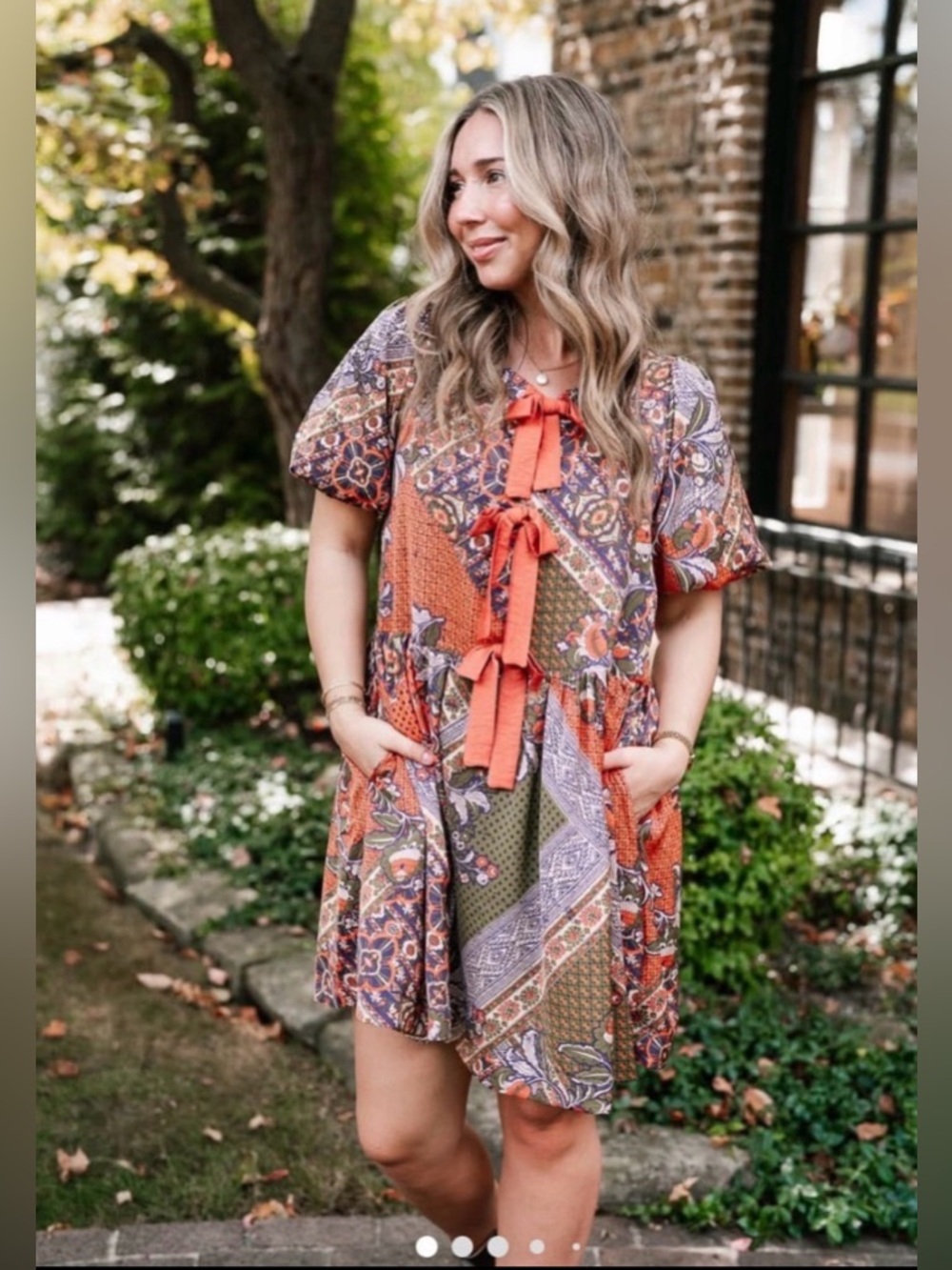 Easel: Patchwork Puff Sleeve Mini Dress Size Small (Boutique & NWOT)